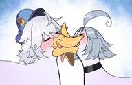 artist:Sahelanthropus blushing character:mitty character:spiney goose kiss // 1678x1080 // 177KB